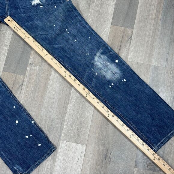 Express Distressed Bleach Splatter Baggy Straight Leg Boyfriend Jeans Blue 2 - Picture 12 of 13